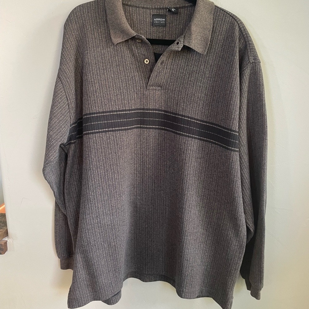 Arrow Gray and Black Polo Shirt with Textured Knit